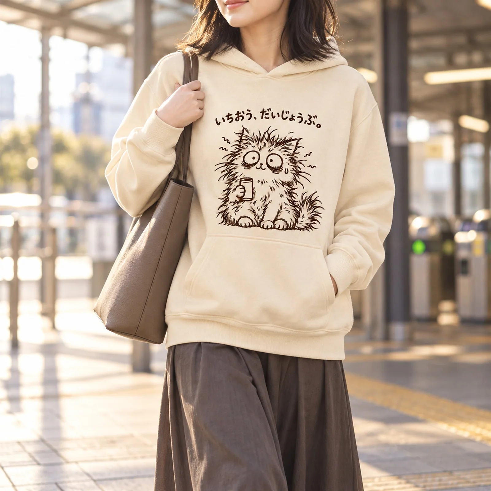 いちおう、だいじょうぶ。ぼさぼさ猫パーカー ナチュラル ストリートスタイル 着用イメージ