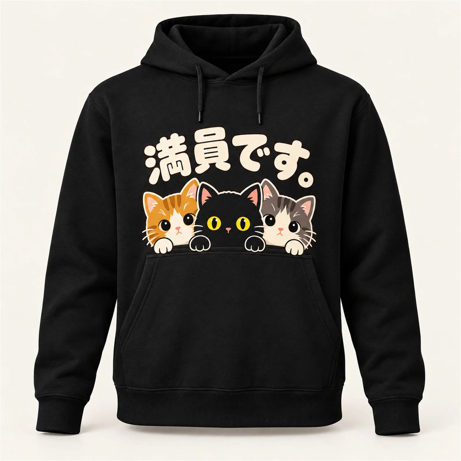 「満員です。」子猫パーカー ブラック
