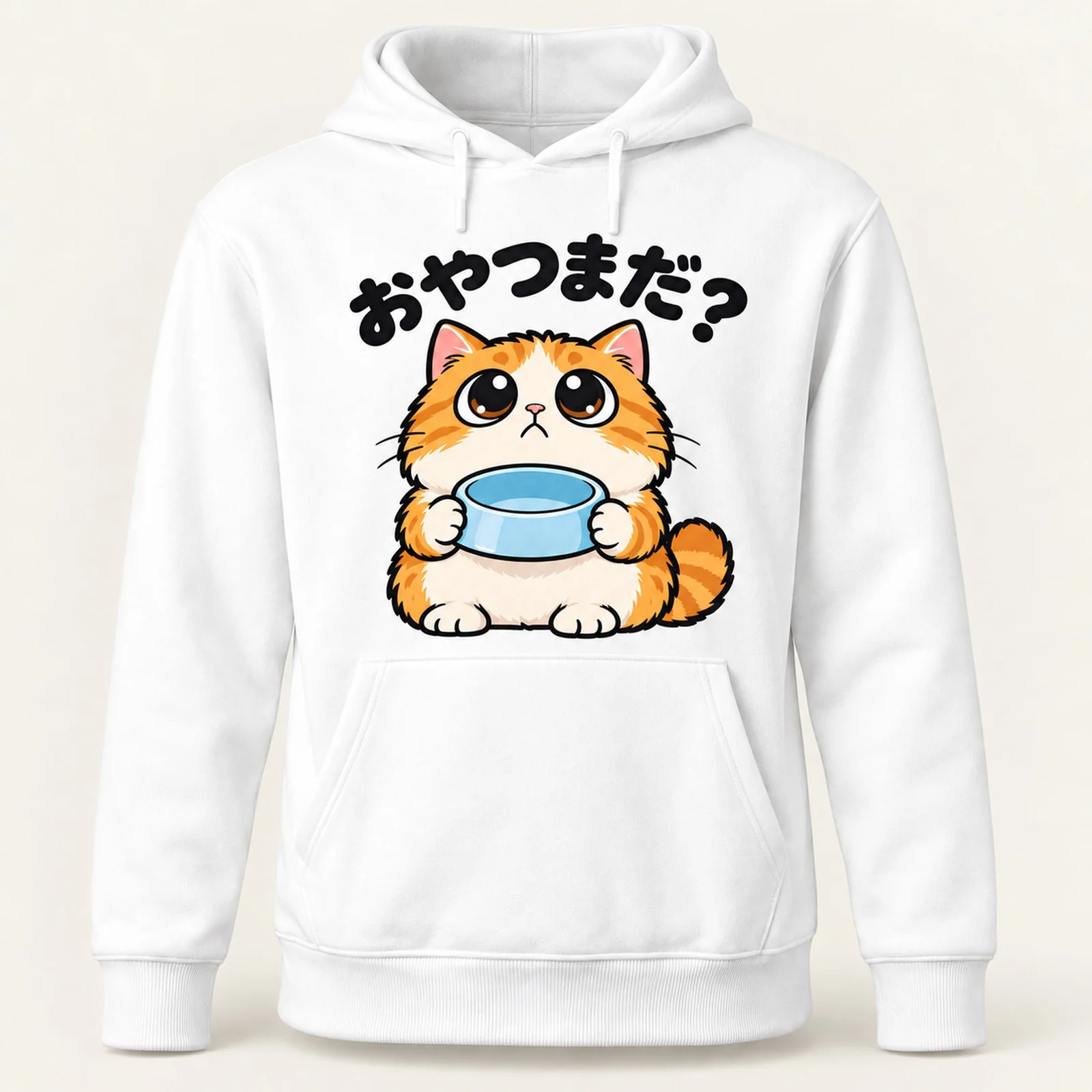 「おやつまだ？」茶トラ猫パーカー ホワイト