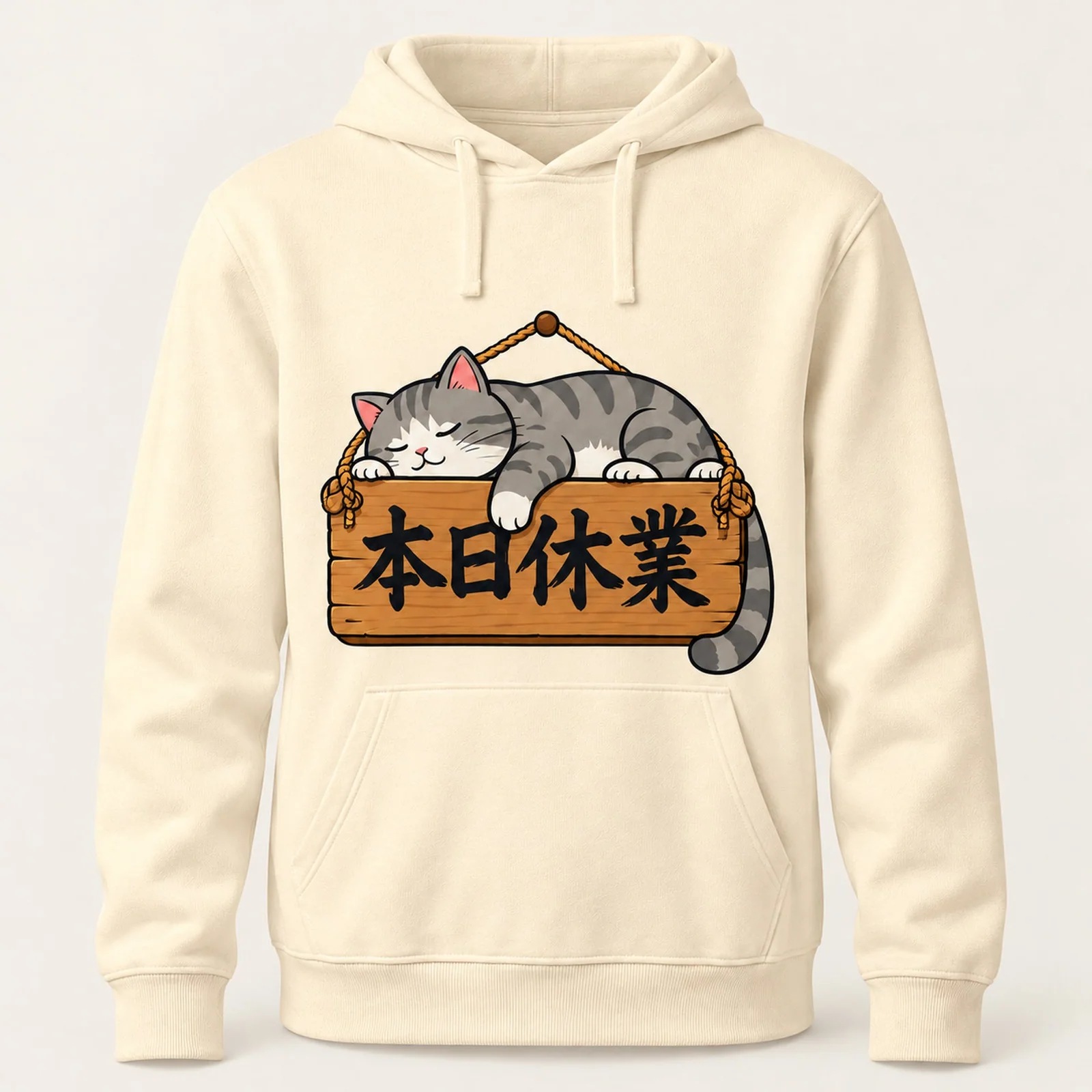 「本日休業」猫パーカー ナチュラル