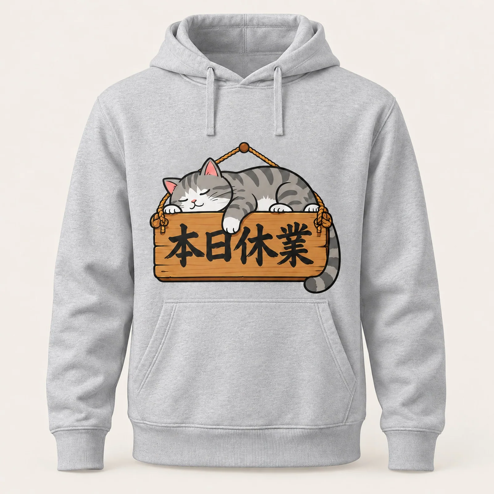 「本日休業」猫パーカー ライトグレー
