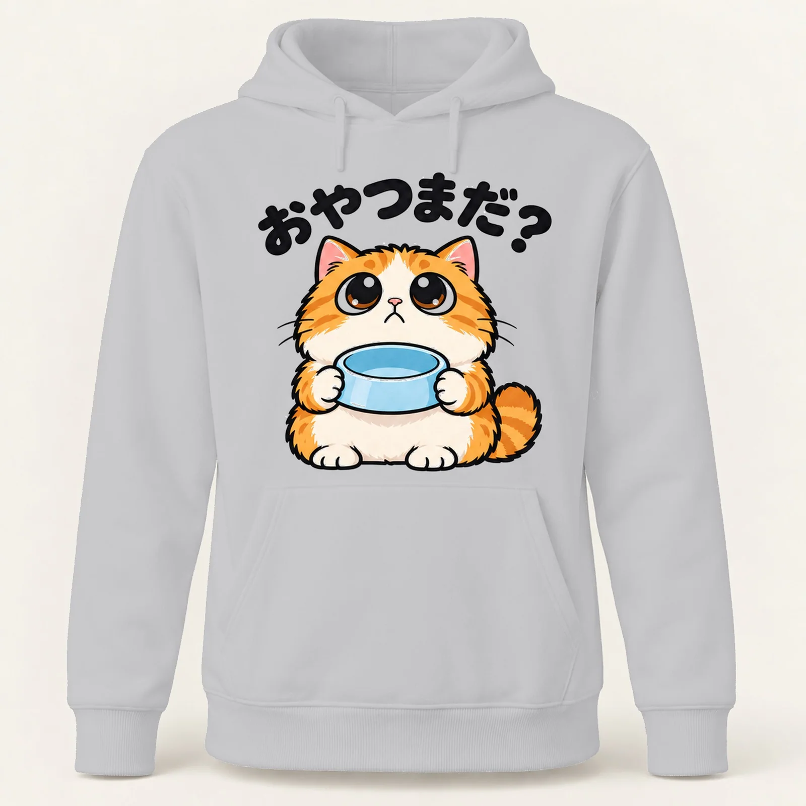 「おやつまだ？」茶トラ猫パーカー ライトグレー