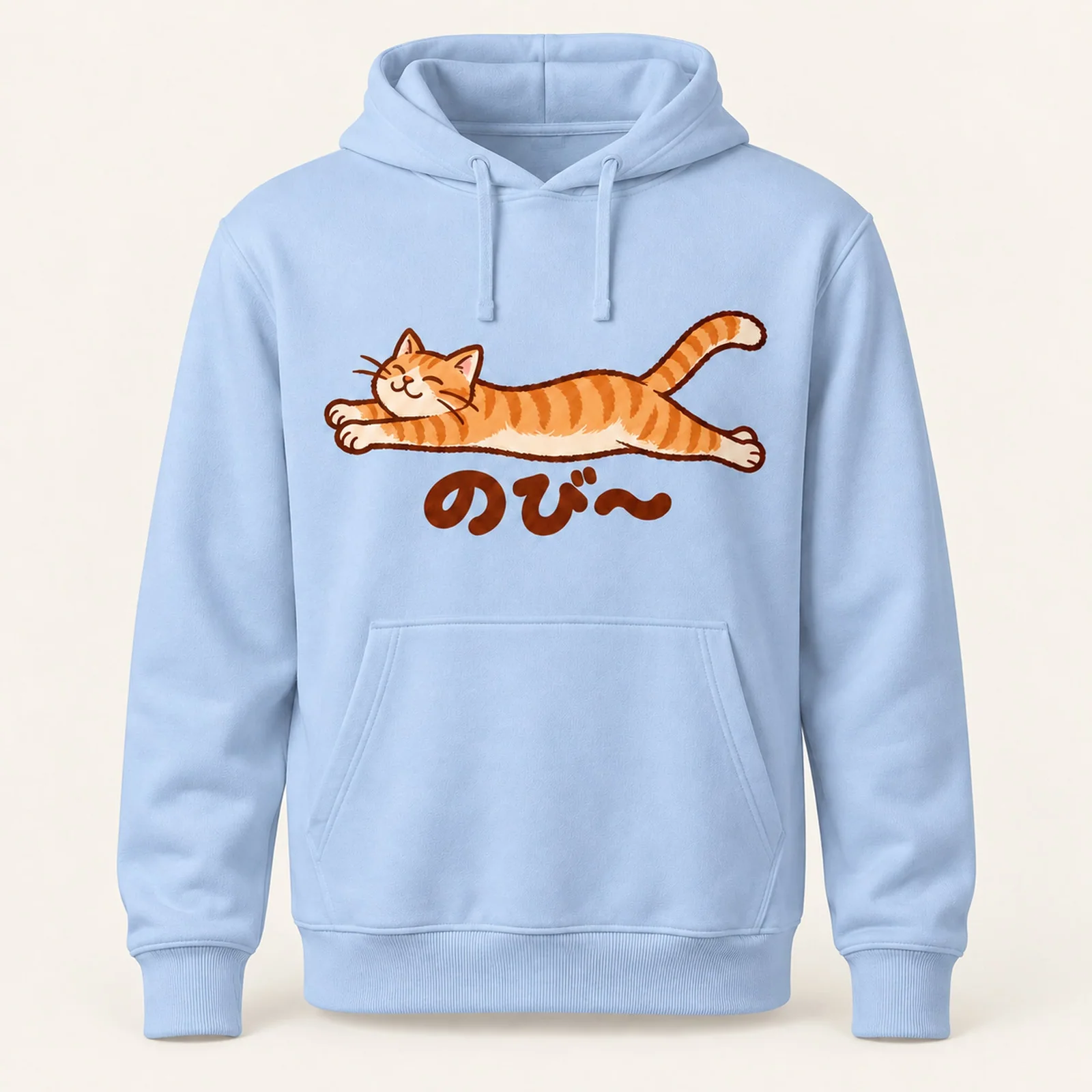 「のび〜」茶トラ猫パーカー ライトブルー