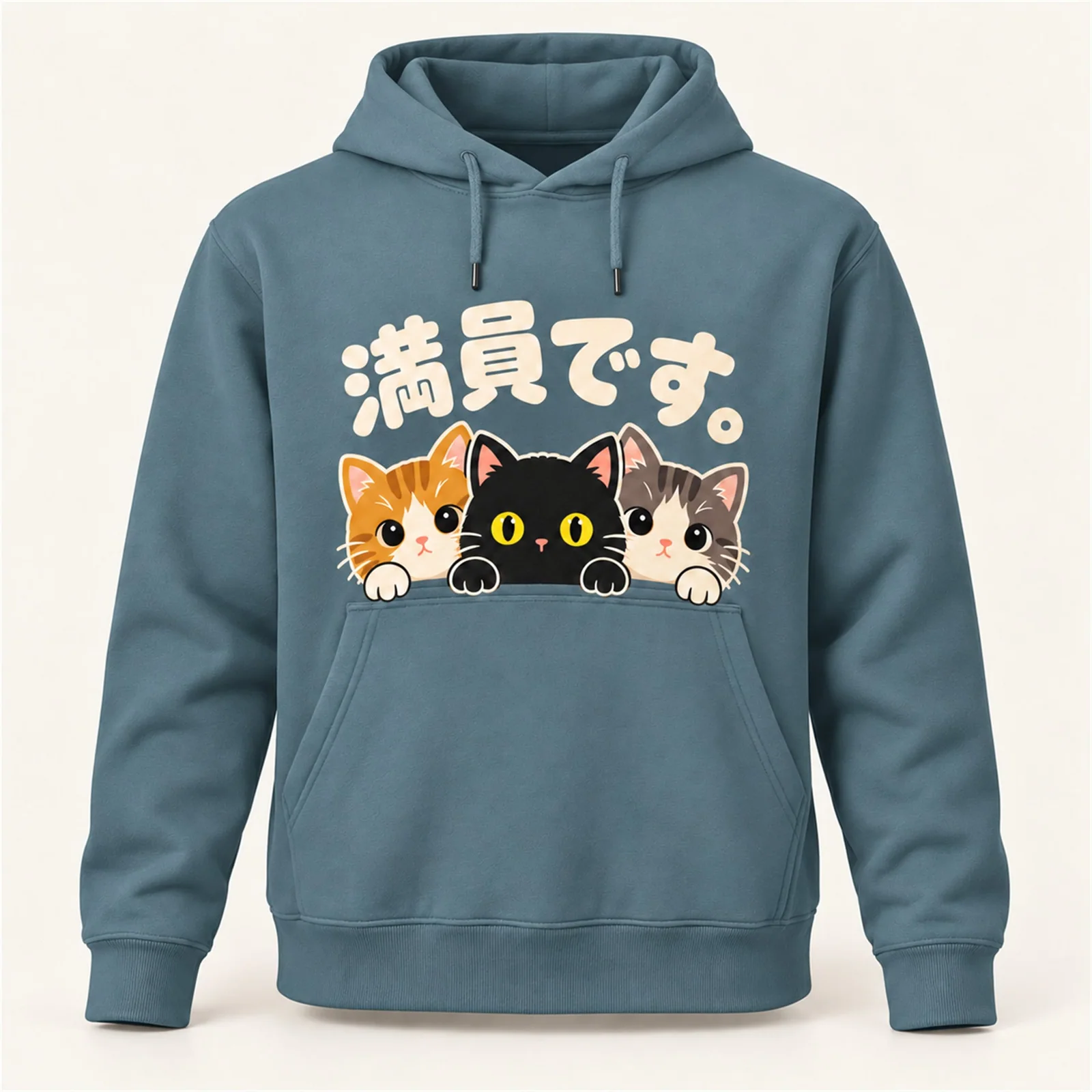 「満員です。」子猫パーカー くすみブルー