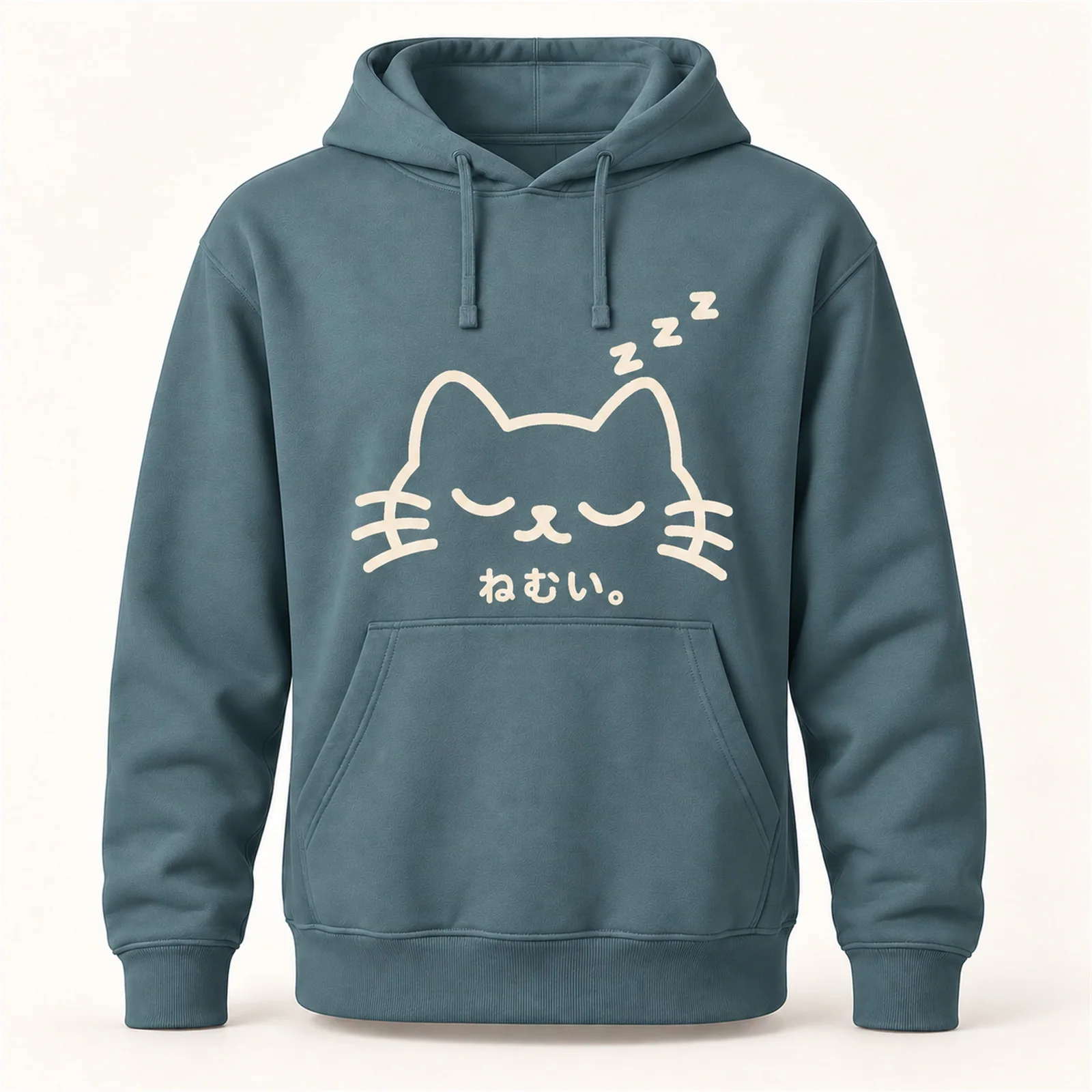 「ねむい。」猫パーカー くすみブルー