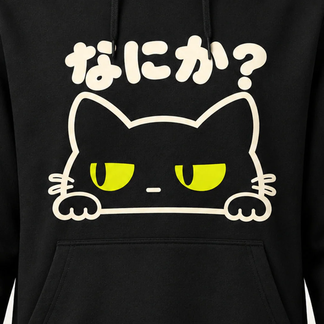 「なにか？」ジト目黒猫パーカー プリントの拡大