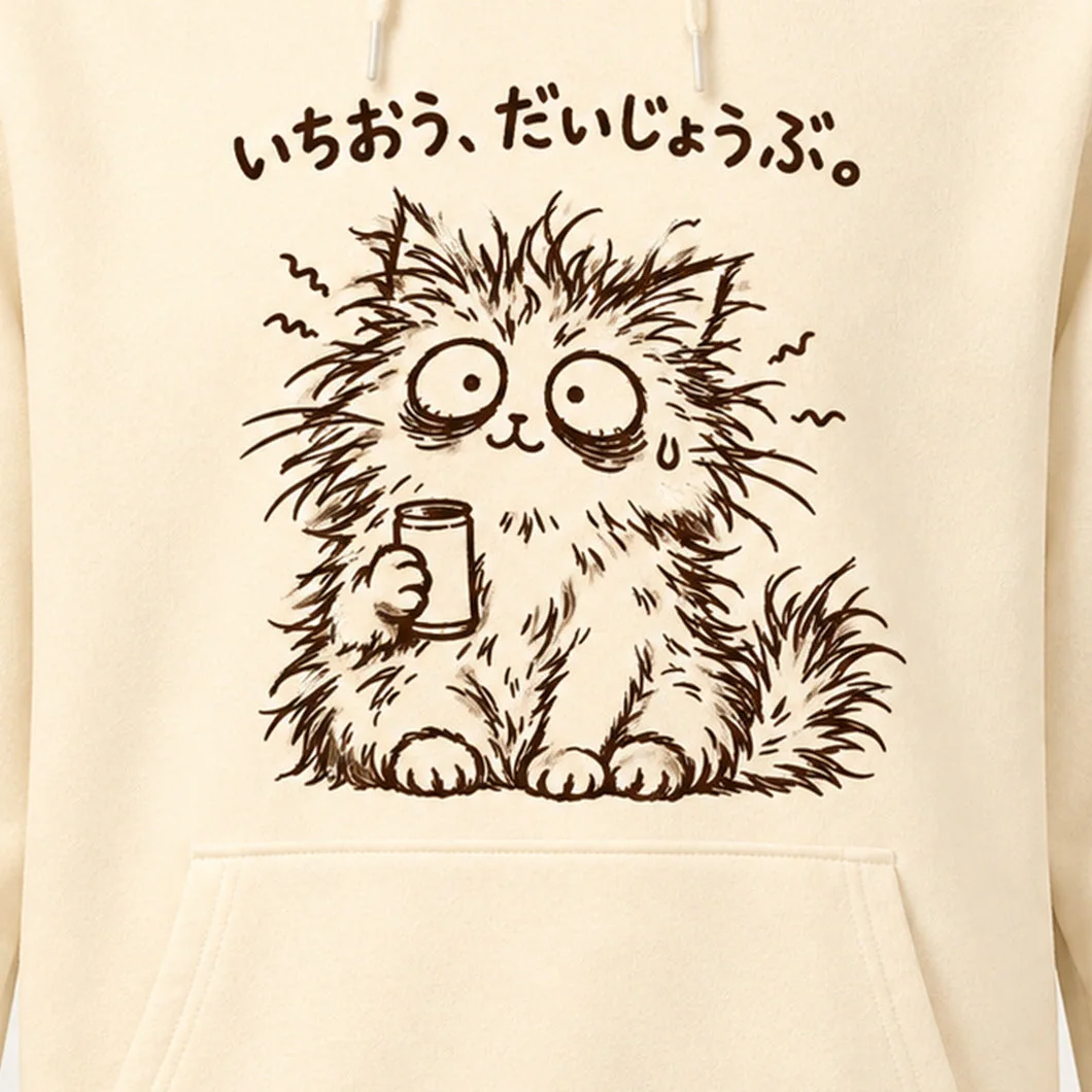 いちおう、だいじょうぶ。ぼさぼさ猫パーカー プリントの拡大