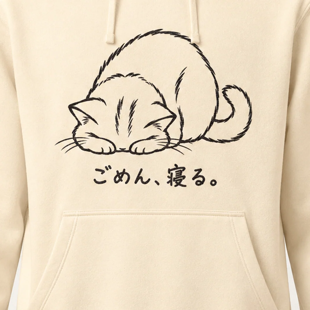 ごめん寝猫パーカー プリントの拡大