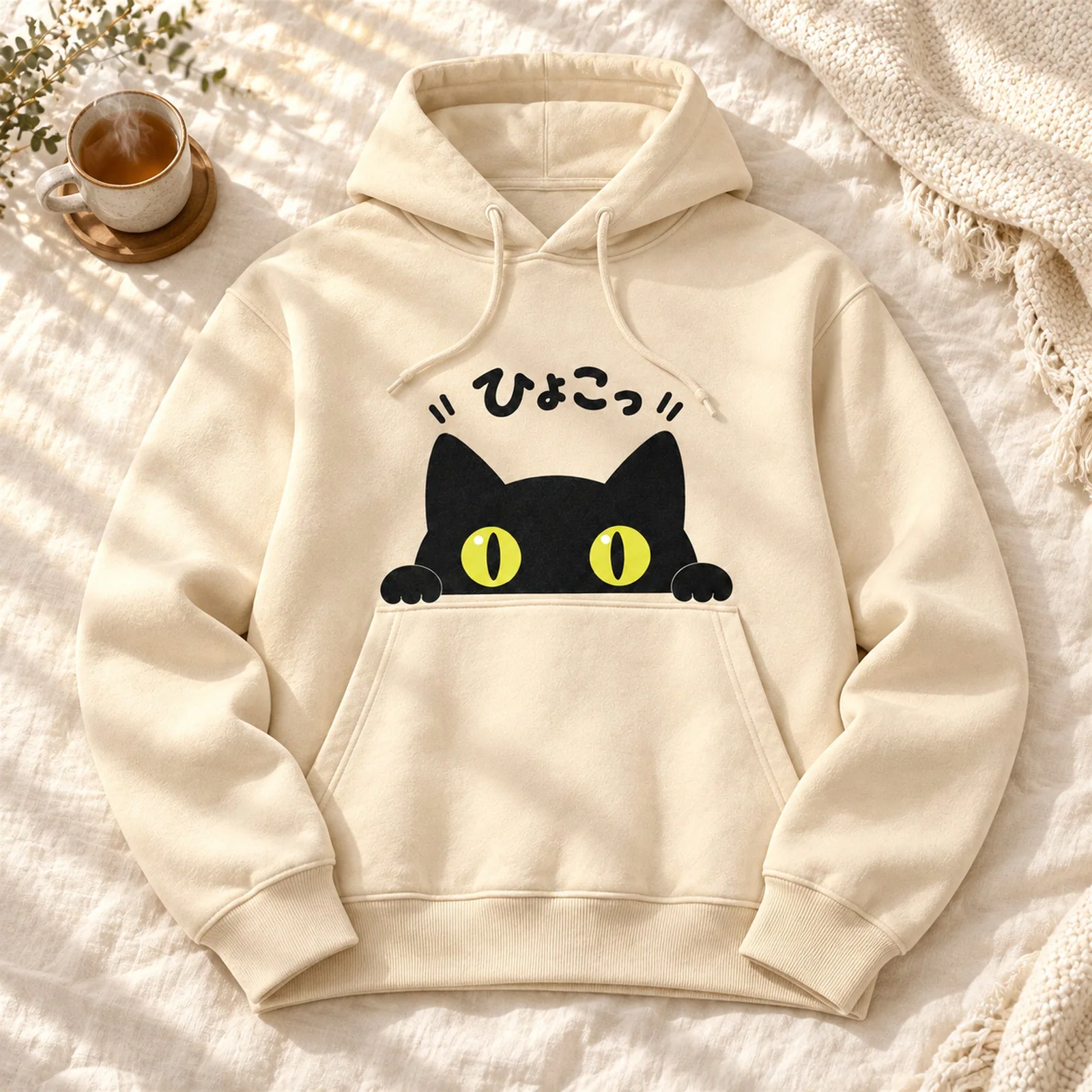 ひょこっ。黒猫パーカー 平置きイメージ