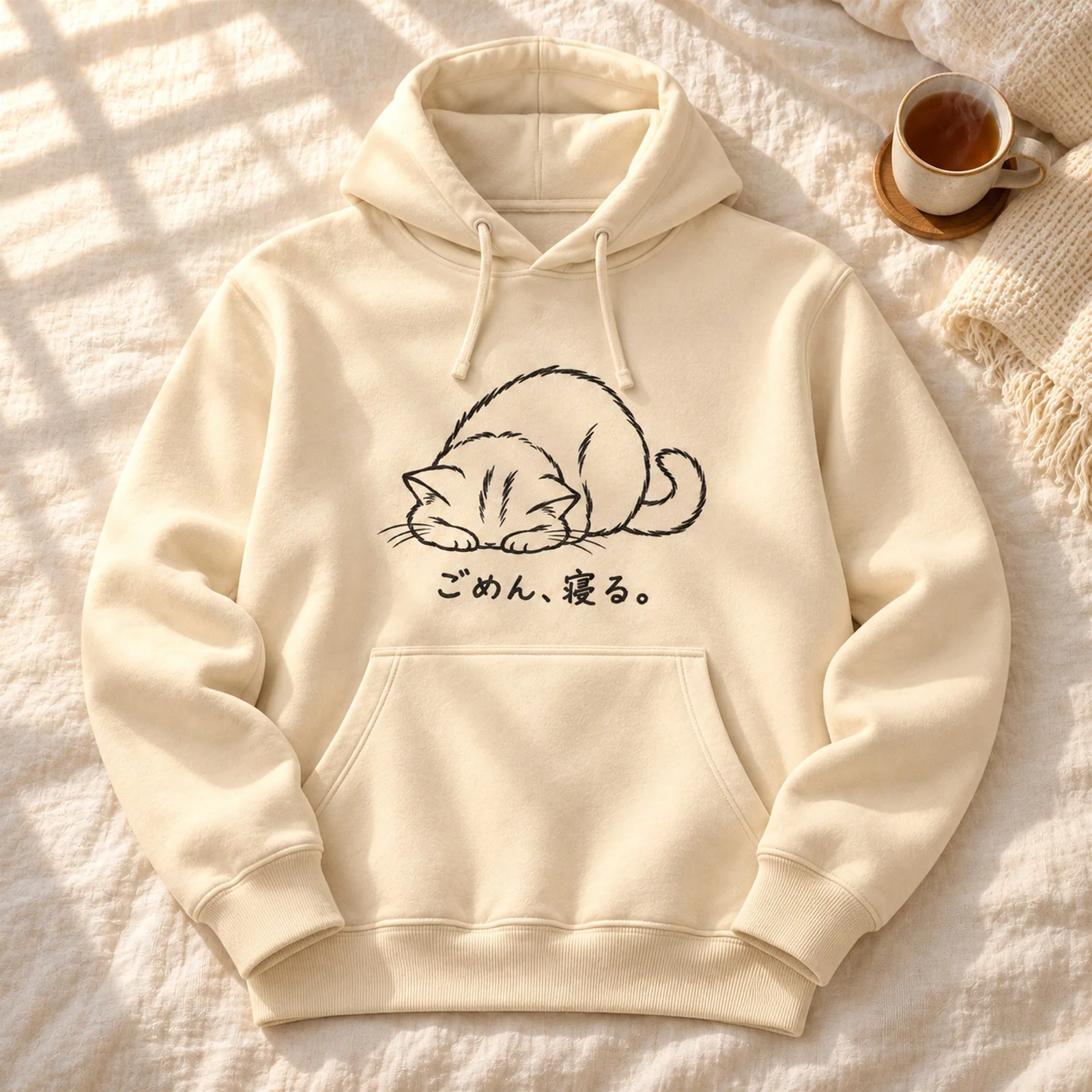 ごめん寝猫パーカー 平置きイメージ