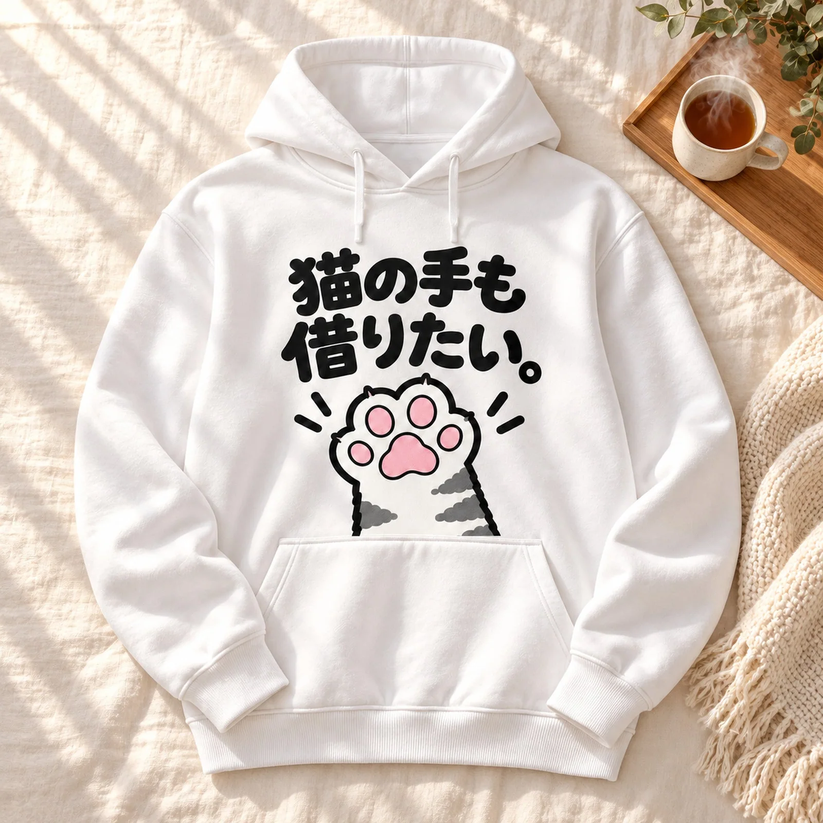 「猫の手も借りたい。」肉球パーカー 平置きイメージ