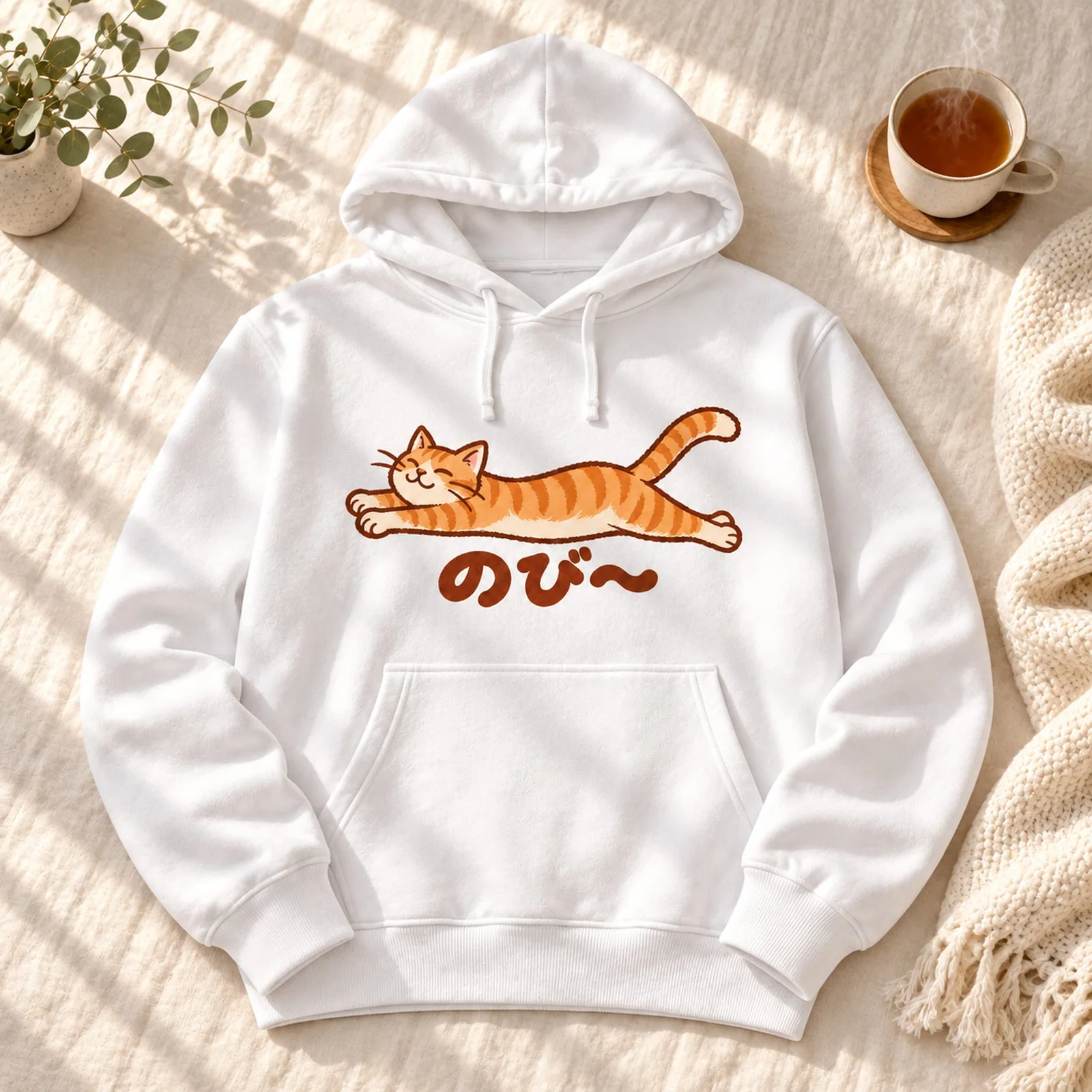 「のび〜」茶トラ猫パーカー 平置きイメージ