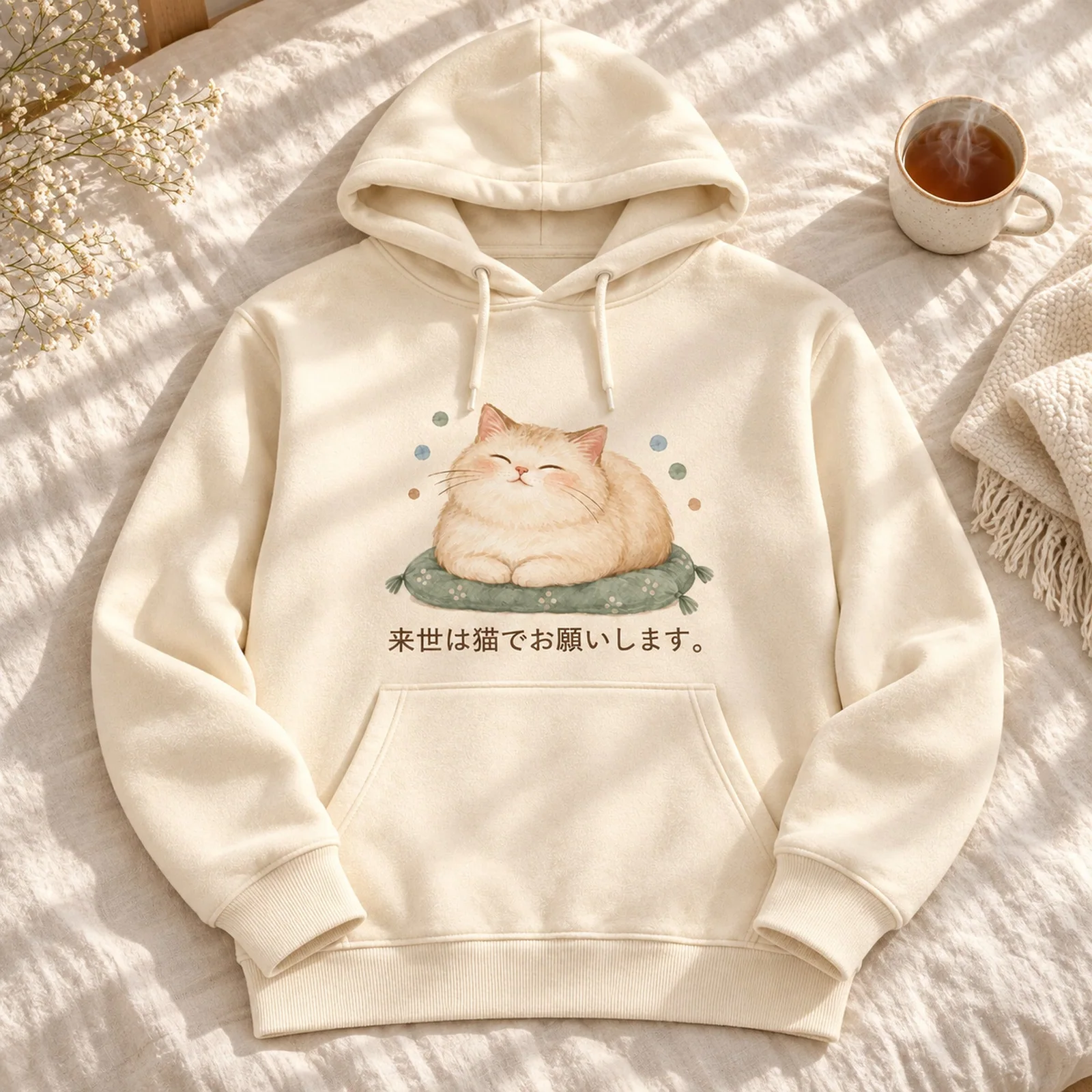 来世は猫で。ごろ寝猫パーカー 平置きイメージ