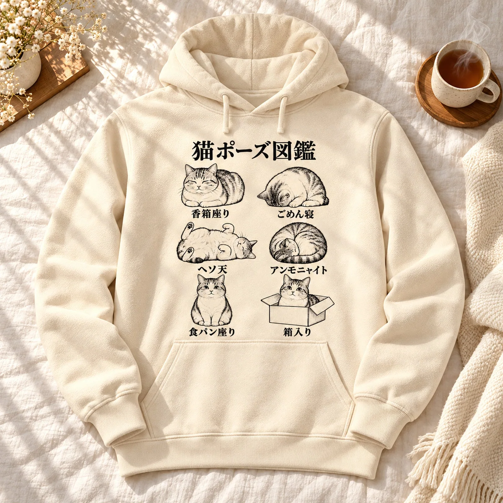 猫ポーズ図鑑パーカー 平置きイメージ