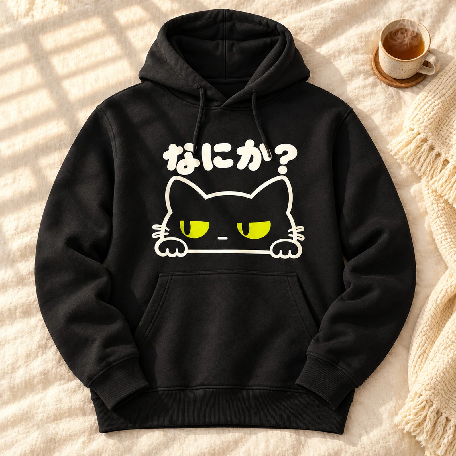 「なにか？」ジト目黒猫パーカー 平置きイメージ