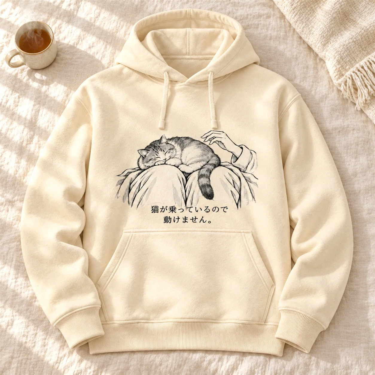 動けません。ひざ乗り猫パーカー 平置きイメージ
