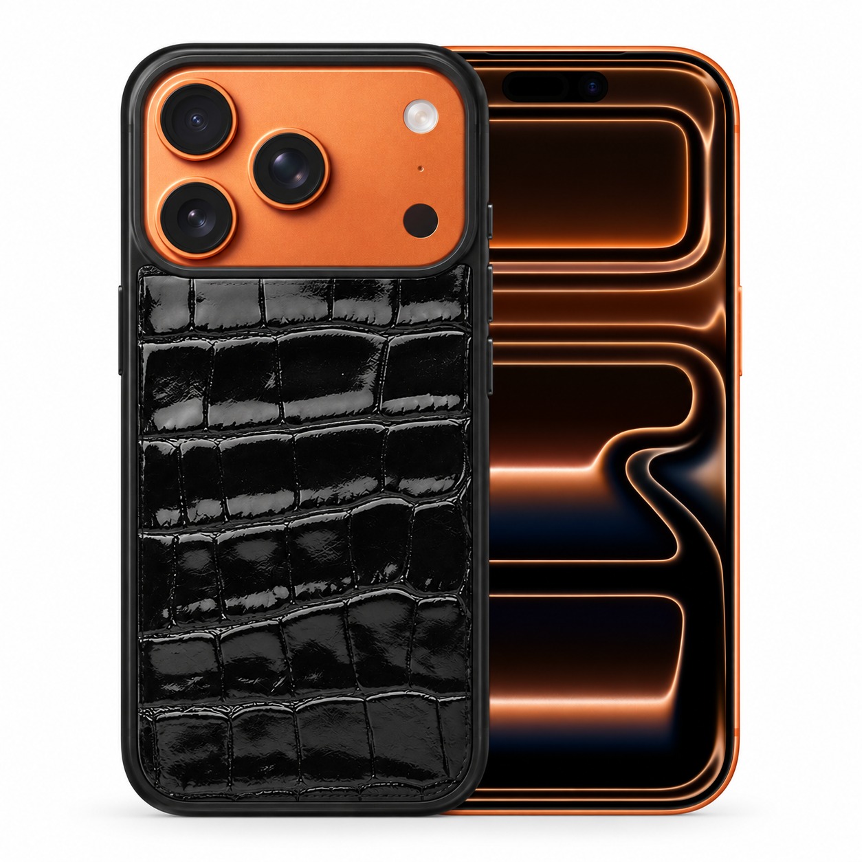 クロコ型押し牛革ケース ブラック iPhone 17 Pro
