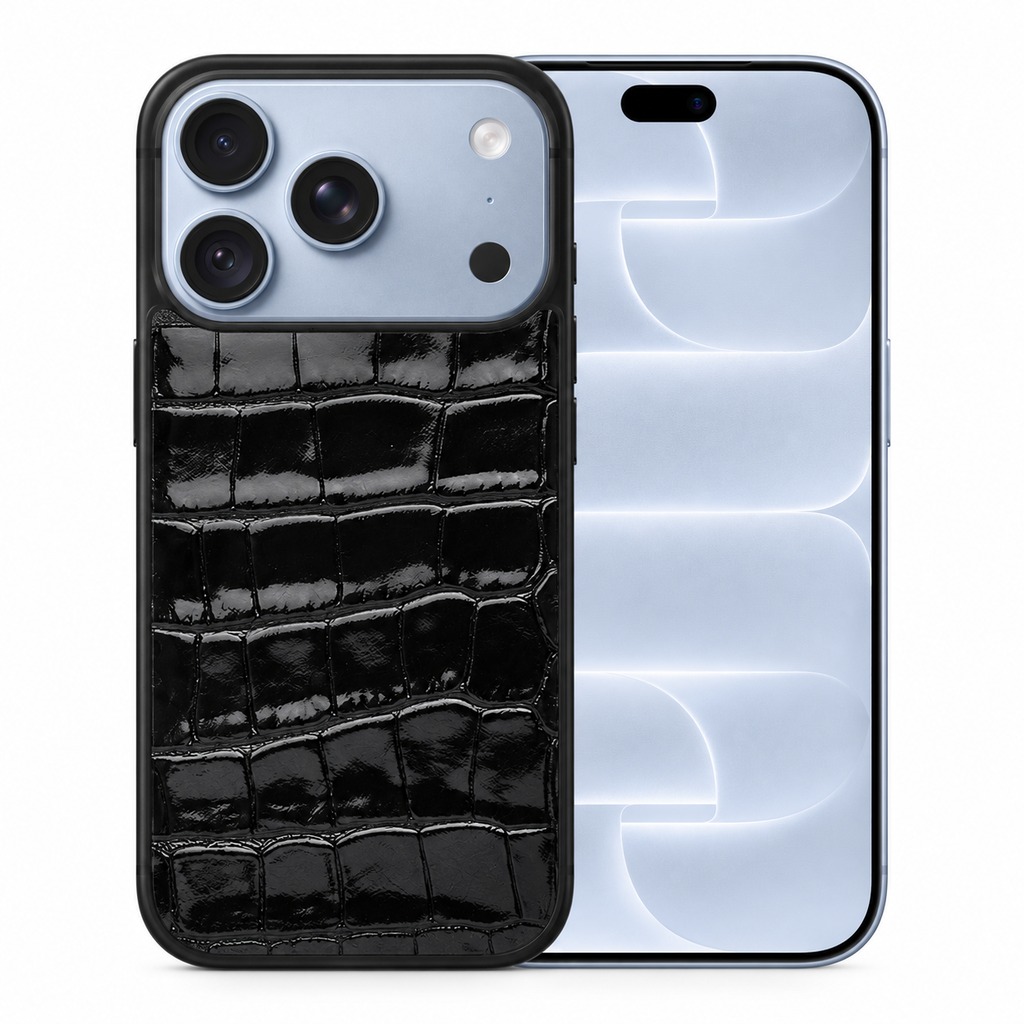 クロコ型押し牛革ケース ブラック iPhone 18 Pro