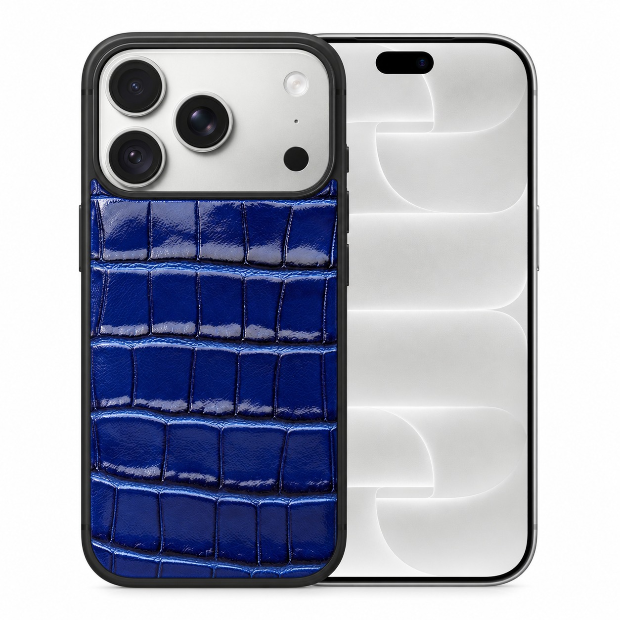 クロコ型押し牛革ケース ブルー iPhone 18 Pro