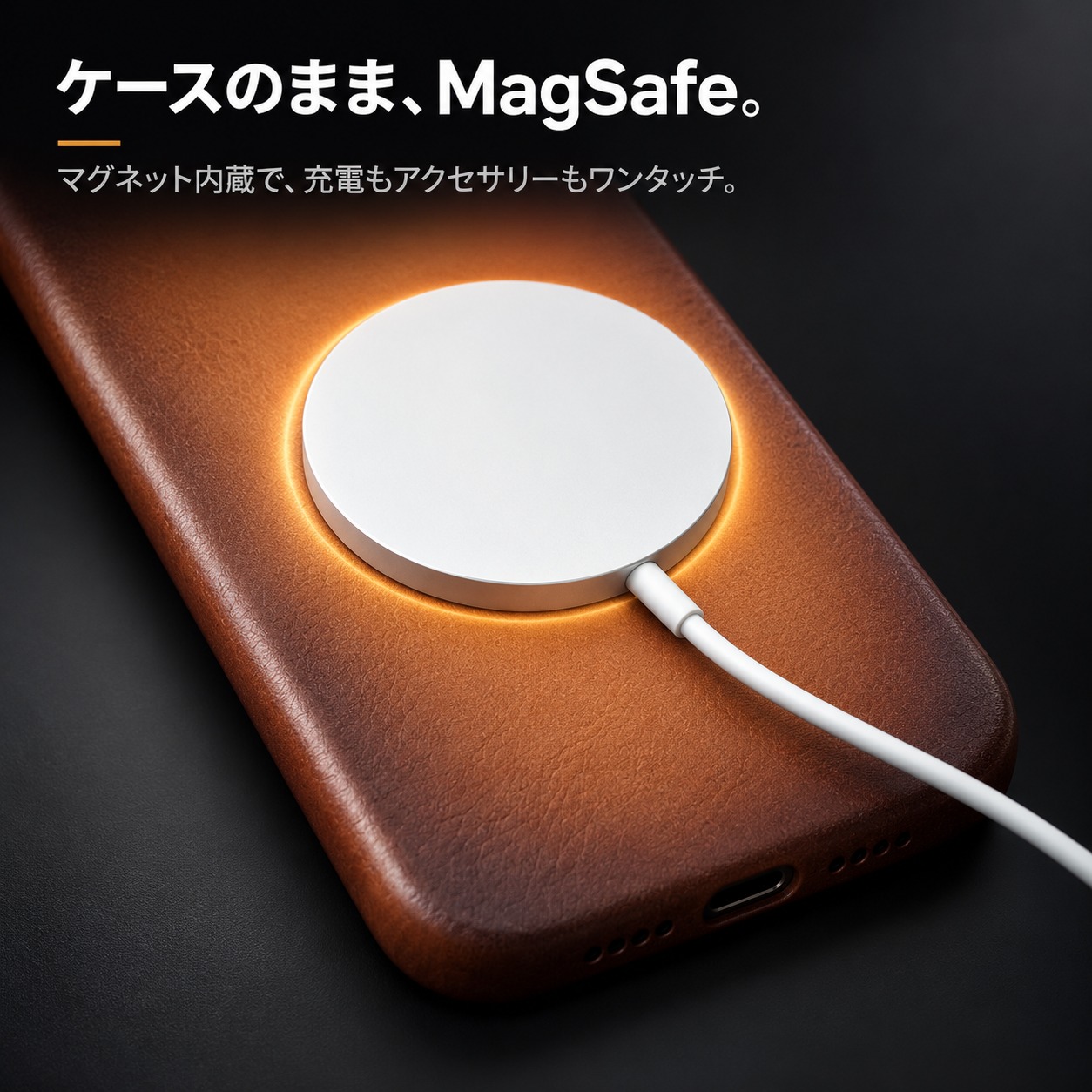 ケースのまま、MagSafe。