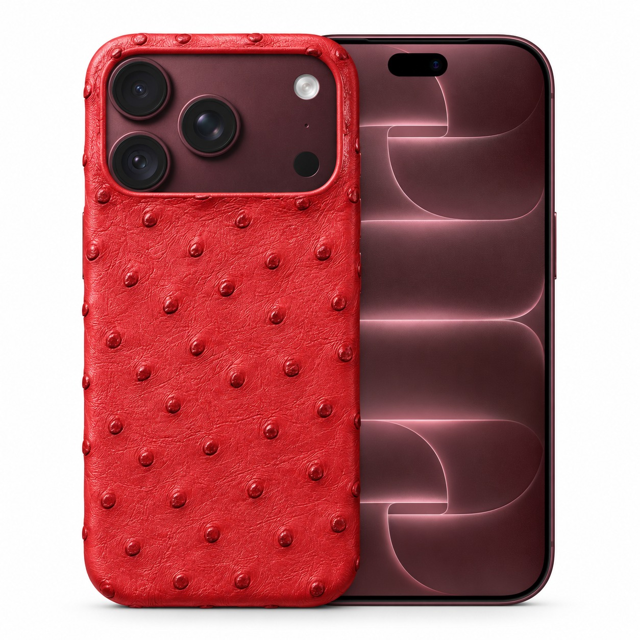 ダチョウ革ケース iPhone 18 Pro レッド