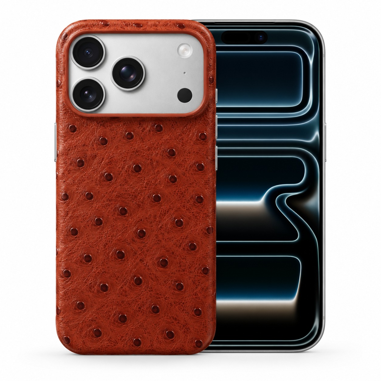 ダチョウ柄本革ケース iPhone 17 Pro レンガレッド