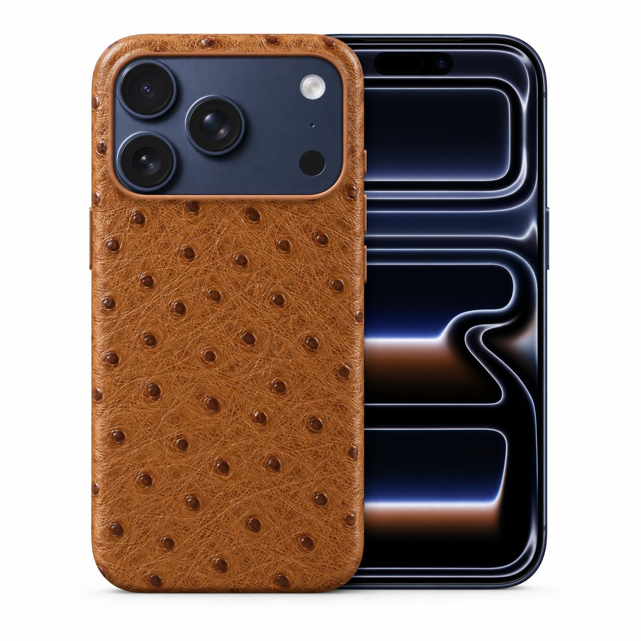 ダチョウ柄 本革 iPhone 17 Pro / Pro Max ケース MagSafe対応 型押し牛革
