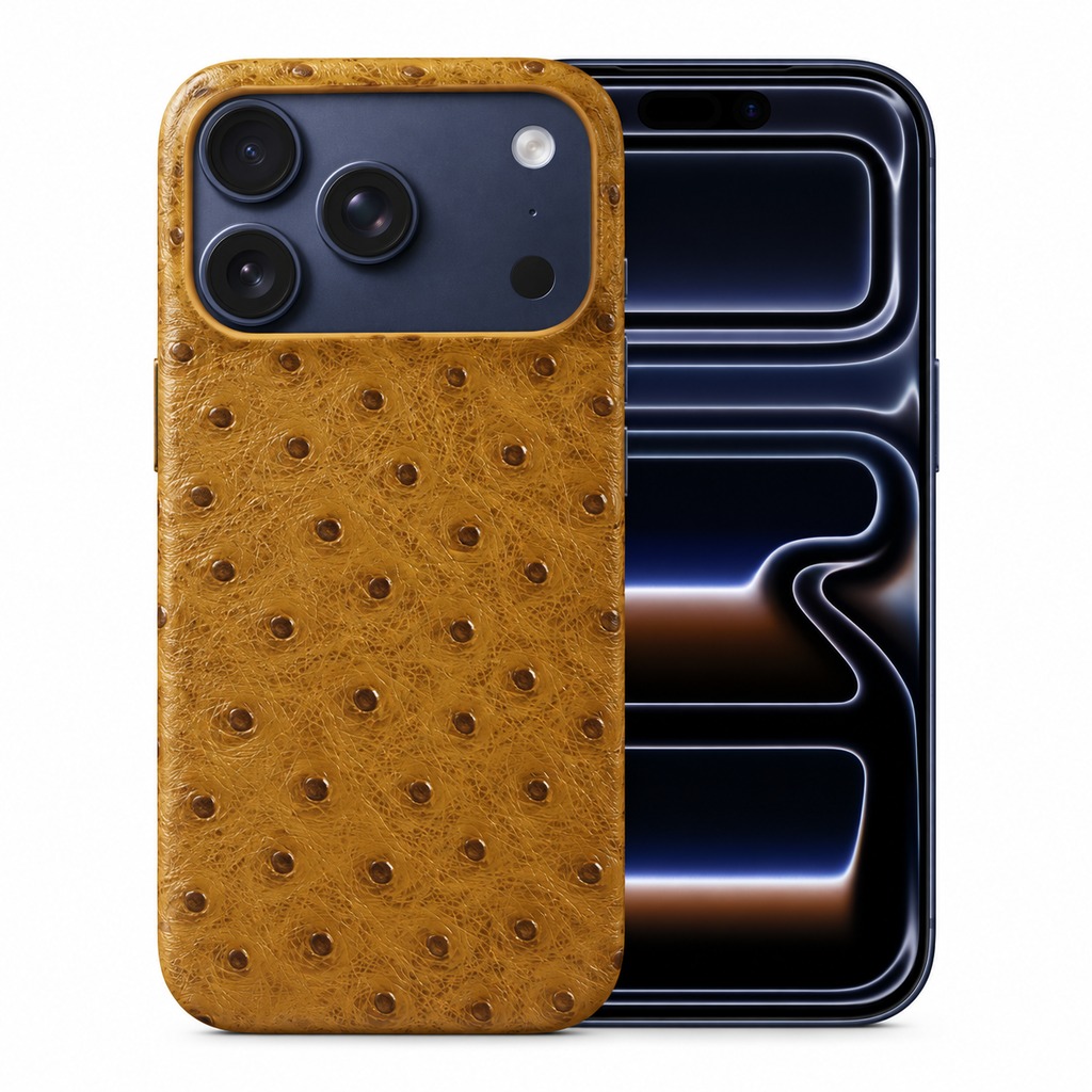 ダチョウ柄本革ケース iPhone 17 Pro マスタード