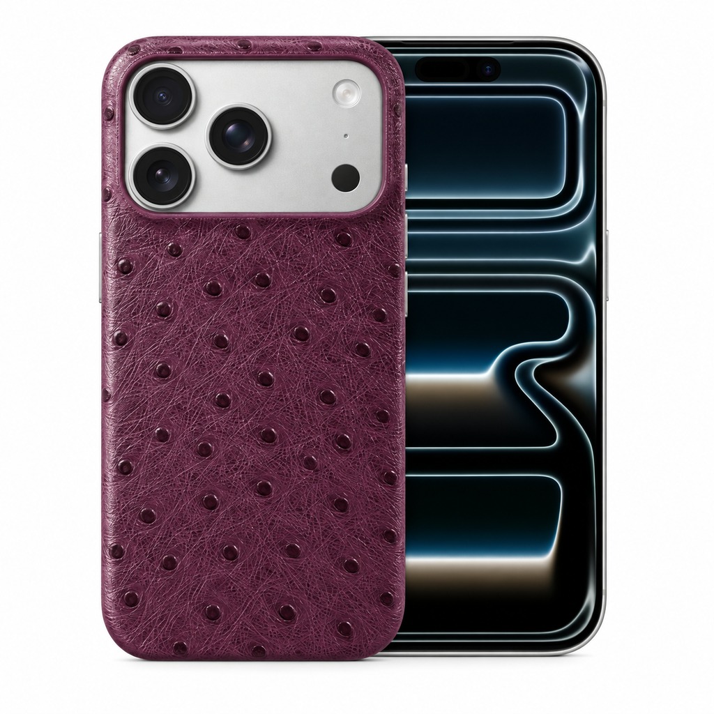 ダチョウ柄本革ケース iPhone 17 Pro パープル