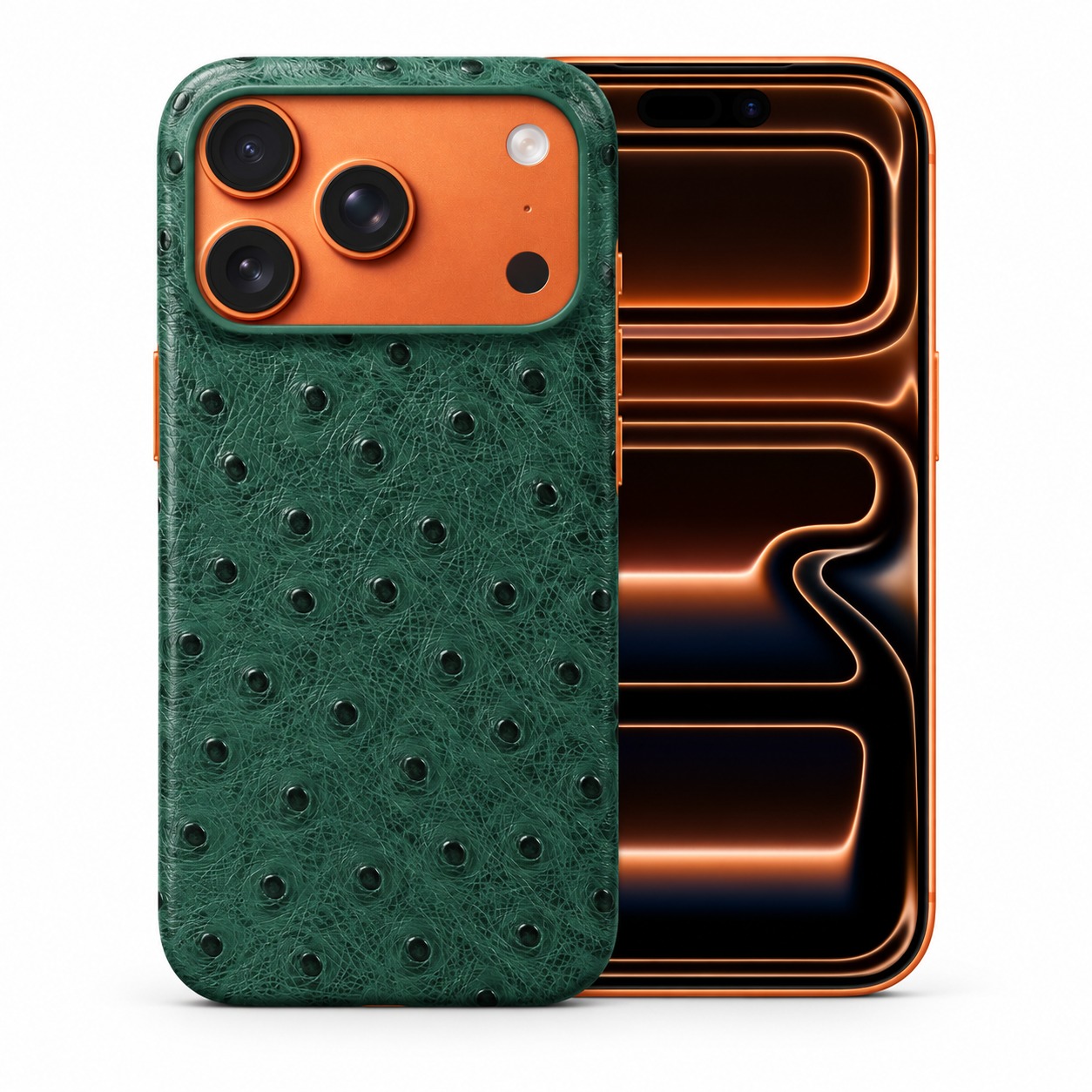 ダチョウ柄本革ケース iPhone 17 Pro エメラルドグリーン