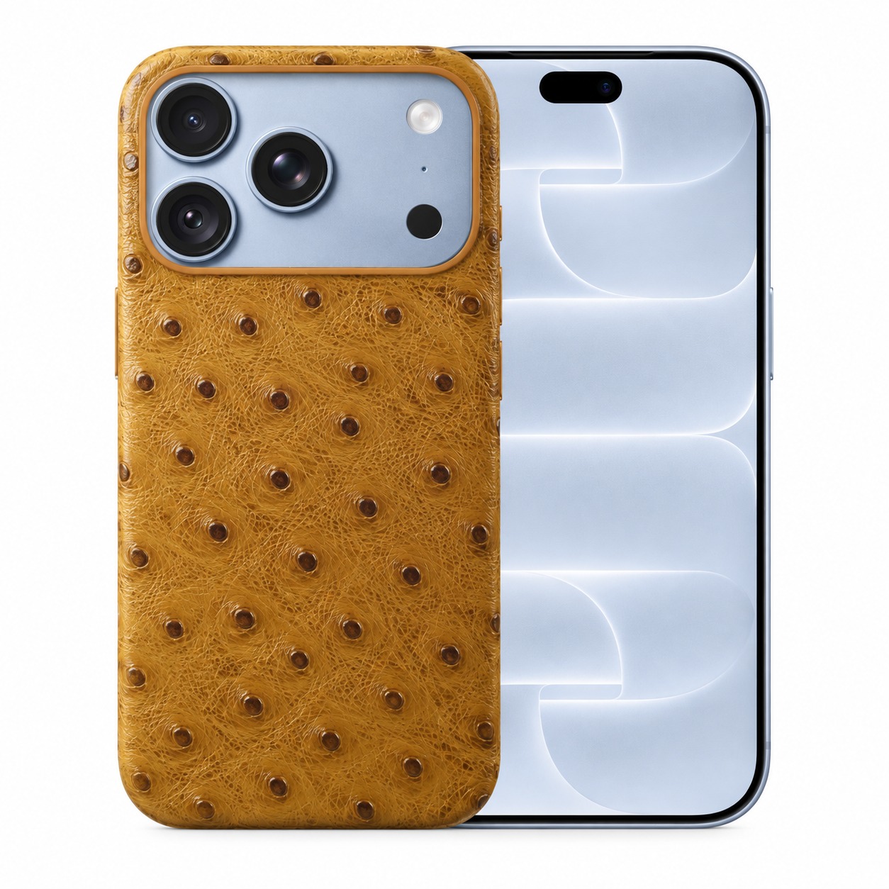 ダチョウ柄本革ケース iPhone 18 Pro マスタード