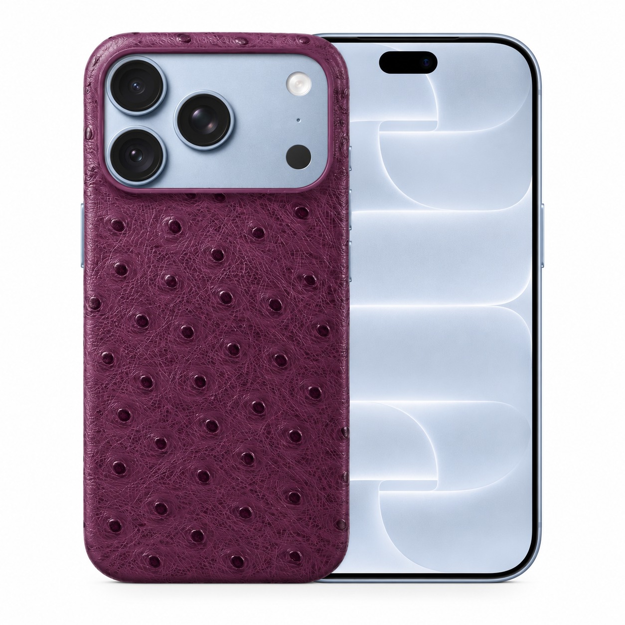 ダチョウ柄本革ケース iPhone 18 Pro パープル