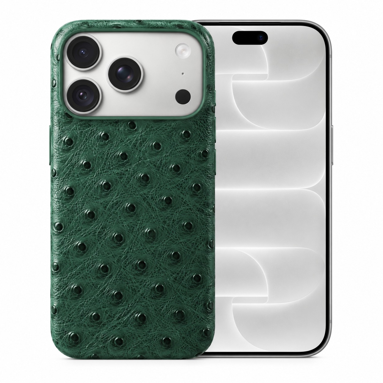 ダチョウ柄本革ケース iPhone 18 Pro エメラルドグリーン