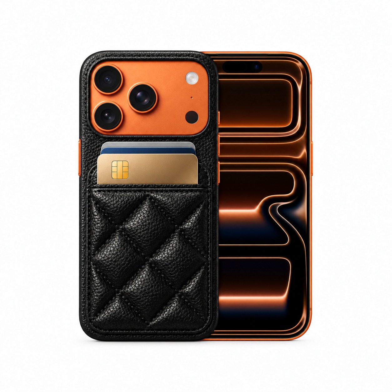 キルティング PUレザー iPhone 17 Pro / Pro Max ケース 背面カードポケット付き