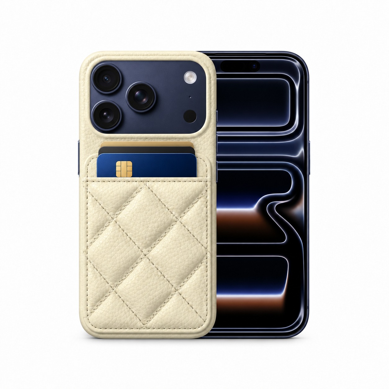 キルティングカードポケットケース iPhone 17 Pro アイボリー
