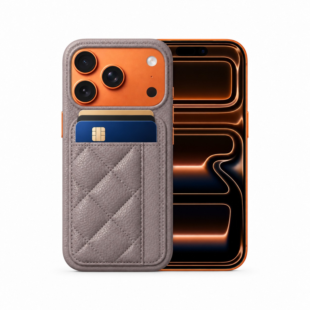 キルティングカードポケットケース iPhone 17 Pro グレーパープル