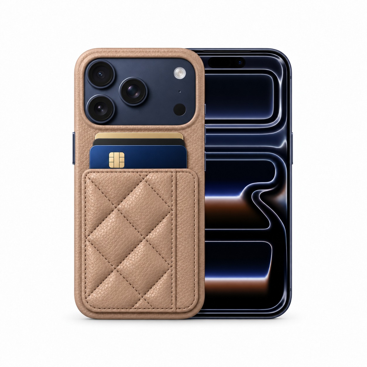 キルティングカードポケットケース iPhone 17 Pro ピンクベージュ