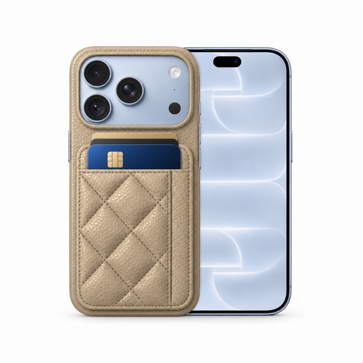 キルティングカードポケットケース iPhone 18 Pro ベージュ