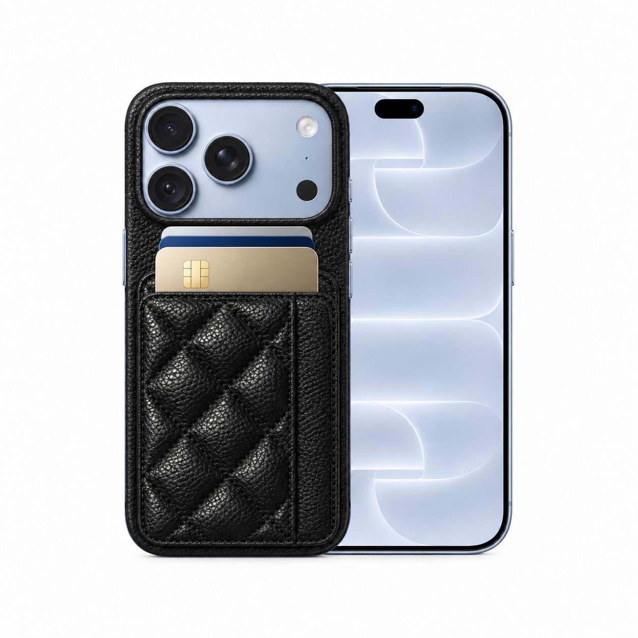 キルティング PUレザー iPhone 18 Pro / Pro Max ケース 背面カードポケット付き