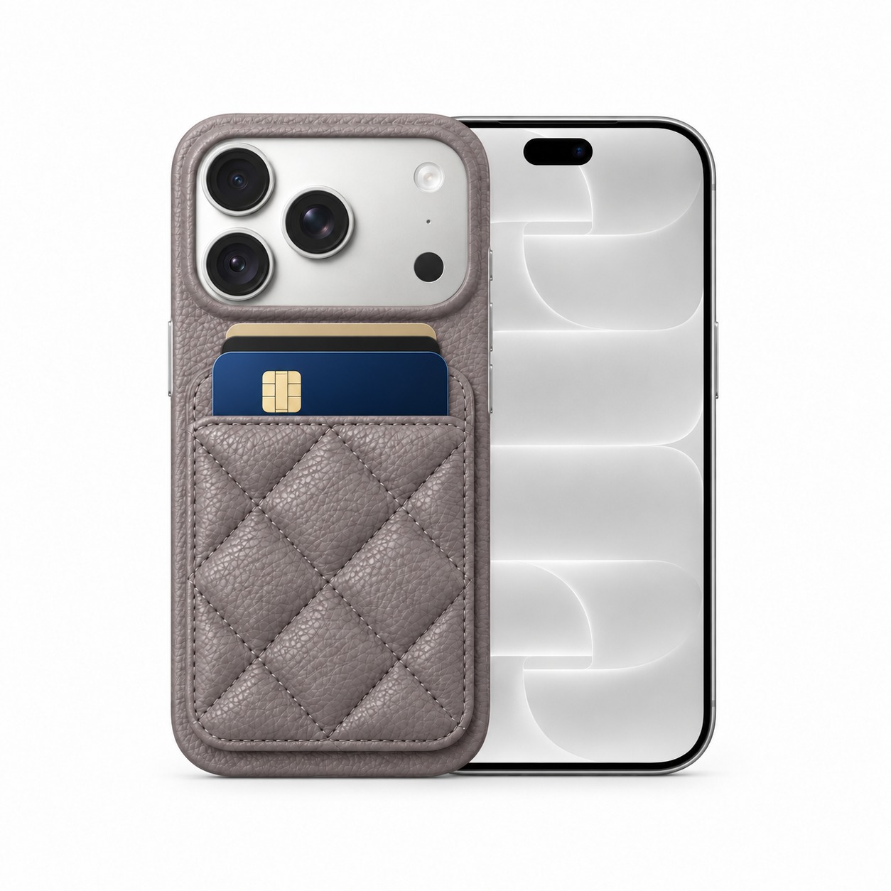 キルティングカードポケットケース iPhone 18 Pro グレーパープル