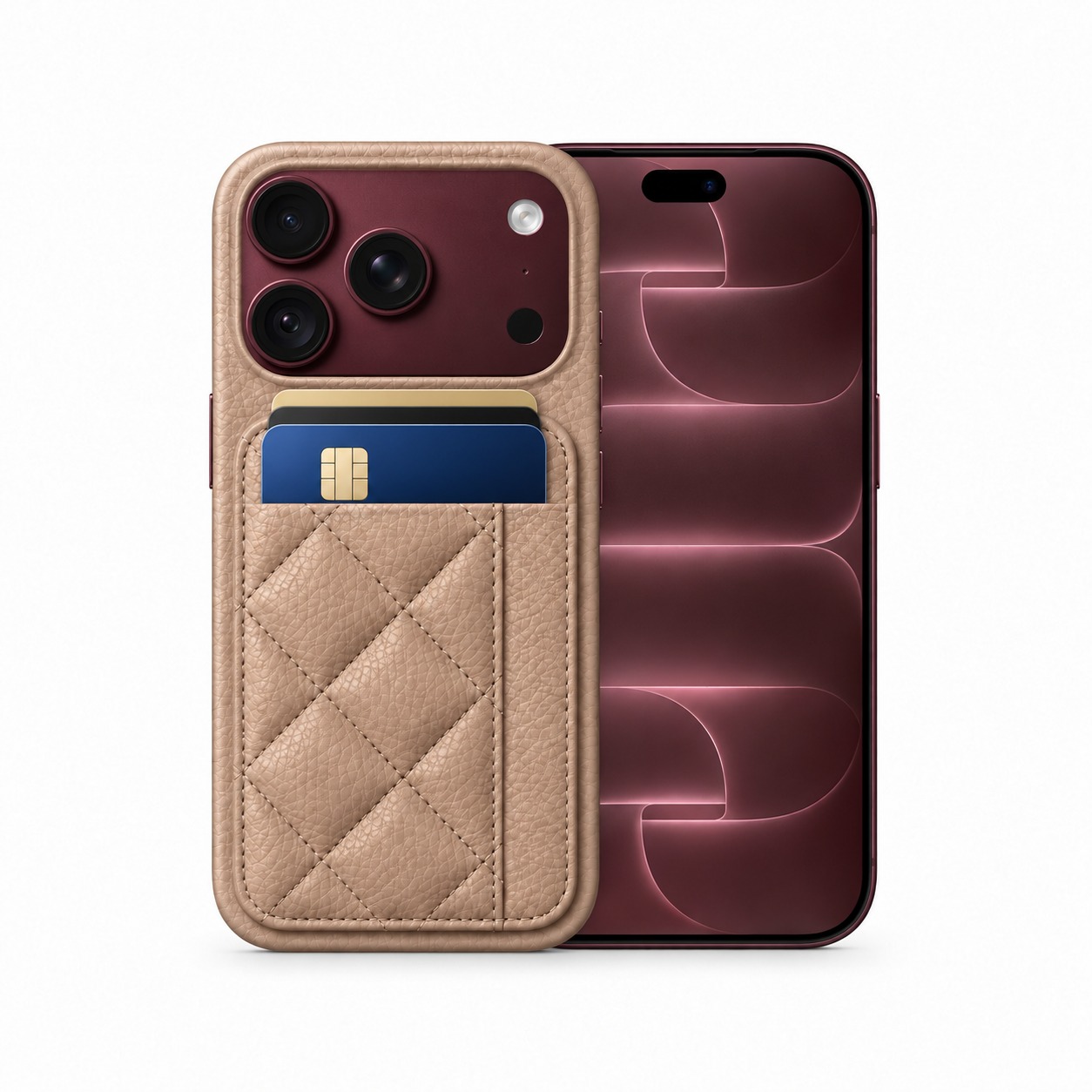 キルティングカードポケットケース iPhone 18 Pro ピンクベージュ