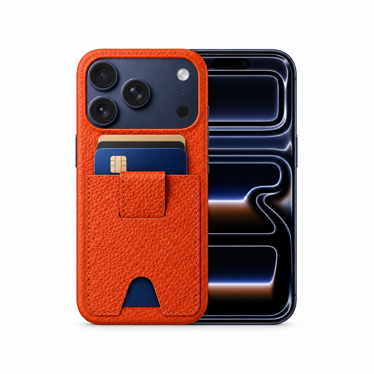 本革カードポケットケース iPhone 17 Pro オレンジ