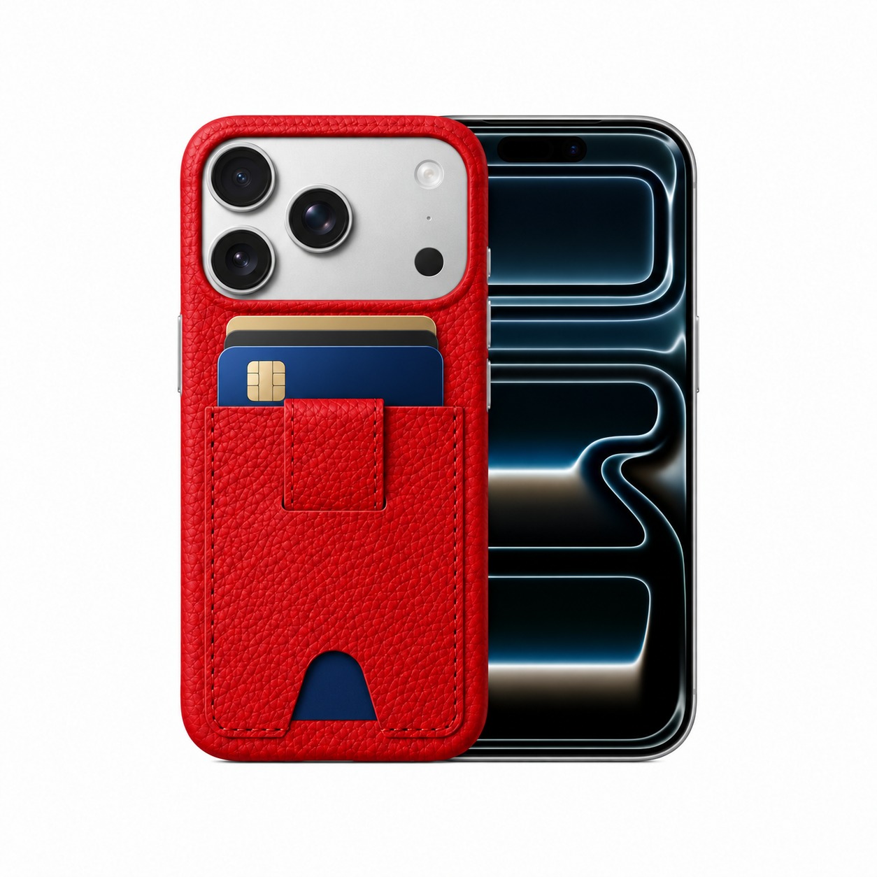 本革カードポケットケース iPhone 17 Pro レッド