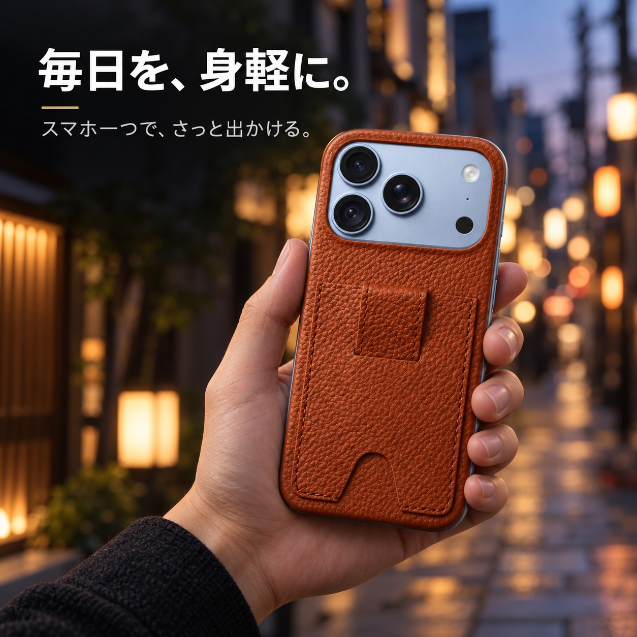 手に持ったiPhone 18 Proと本革ケース