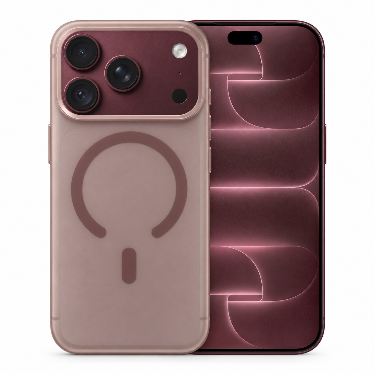 半透明フロストケース ゴールド（iPhone 18 Pro装着イメージ）