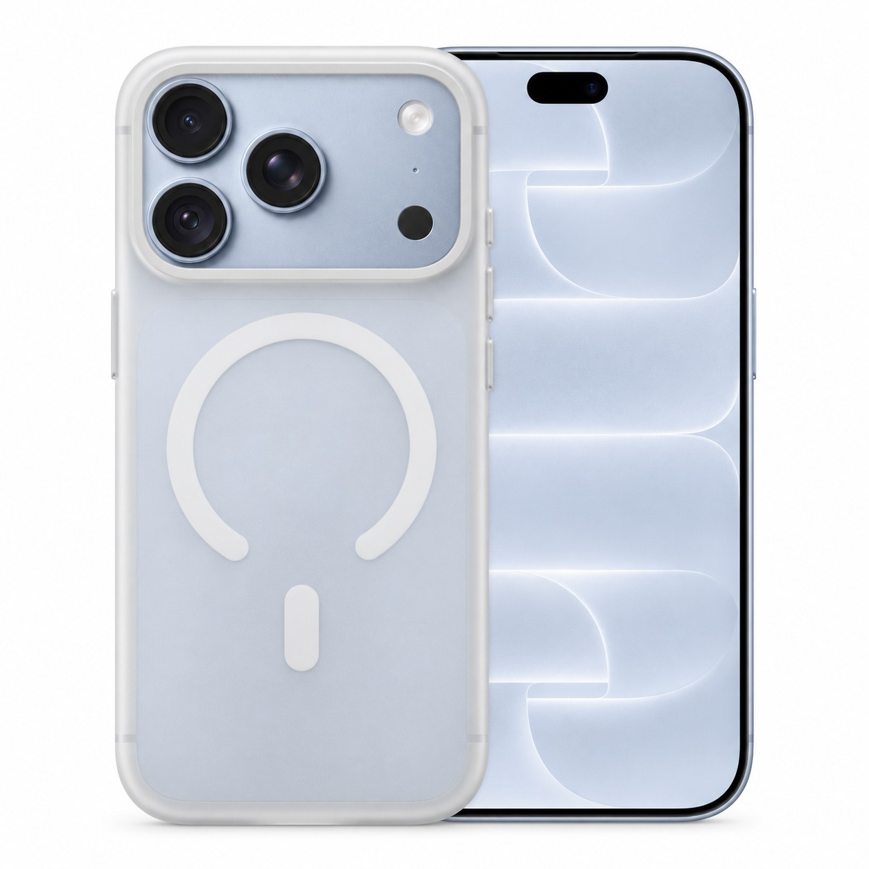 半透明フロストケース ホワイト（iPhone 18 Pro装着イメージ）