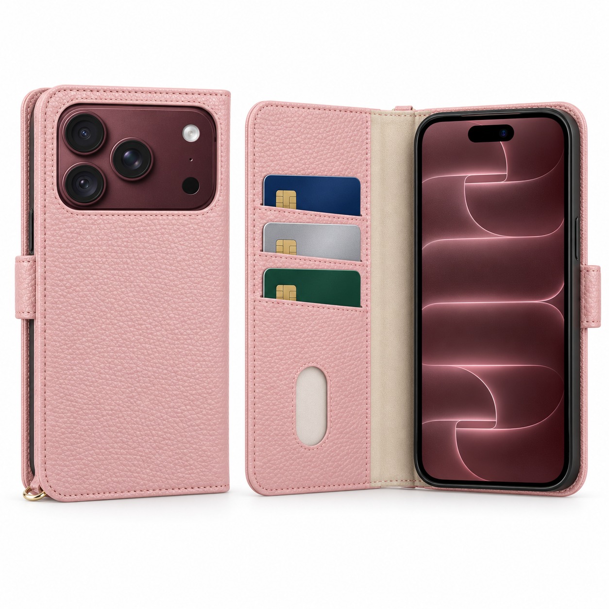 手帳型 ウォレット iPhone 18 Pro / Pro Max ケース ファスナー小銭入れ ショルダー・リストストラップ付き