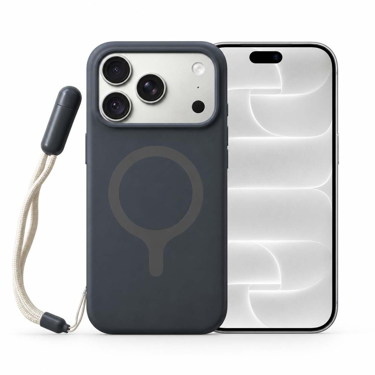 シリコンケース リストストラップ付き グレー（iPhone 18 Pro装着イメージ）