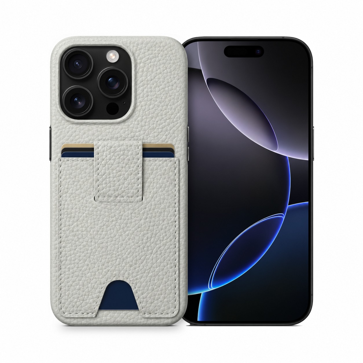 本革カードポケットケース iPhone 16 Pro ライトグレー