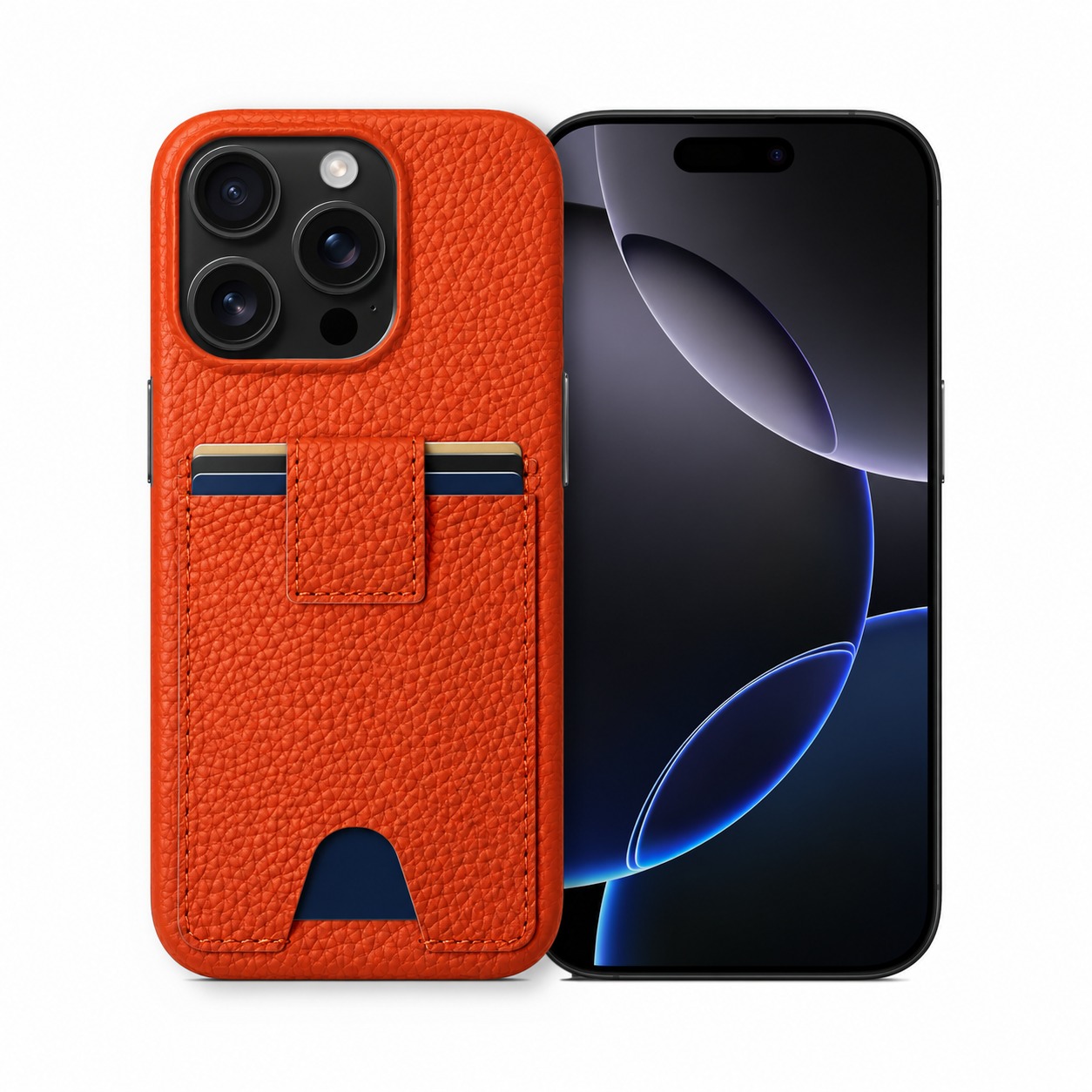 本革カードポケットケース iPhone 16 Pro オレンジ